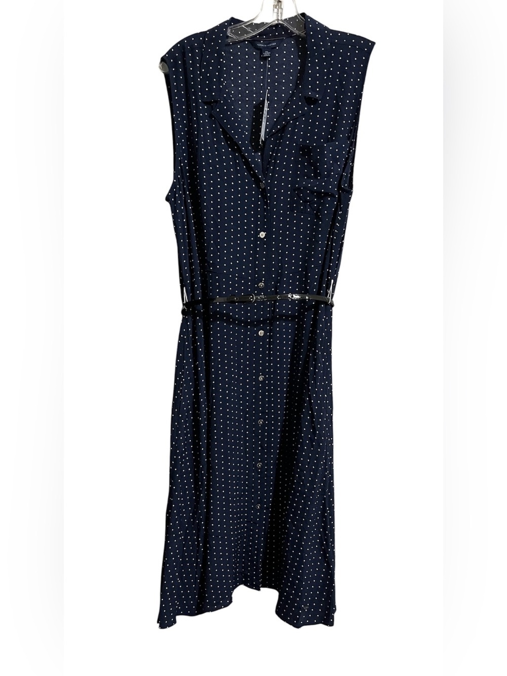 NWT Tommy Hilfiger Women’s Navy Blue White Polka Dot Fit Flare Belted Dress XXL